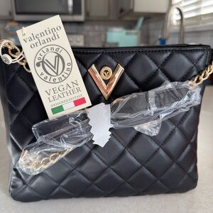 Valentino Orlandi Black Quilted Vegan Leather Crossbody